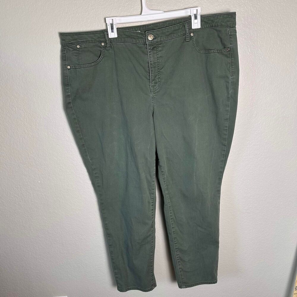 Talbots Flawless Slim Ankle Jeans 22W Olive Green Colored Denim Plus Size Pants